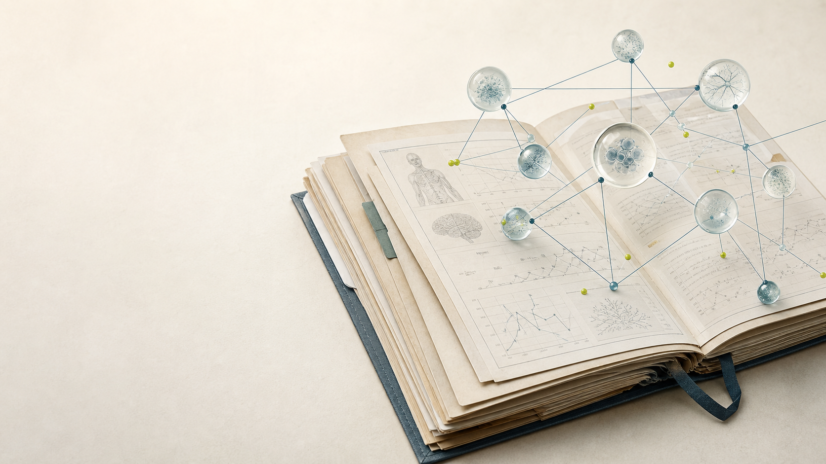 An evidence dossier connected through transparent nodes
